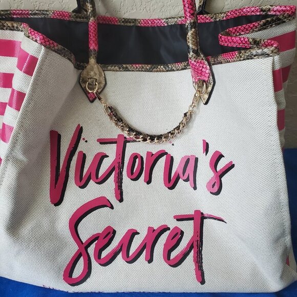 Victoria's Secret Angel City Pink Snake Pattern Canvas Tote Bag - Picture 8 of 8